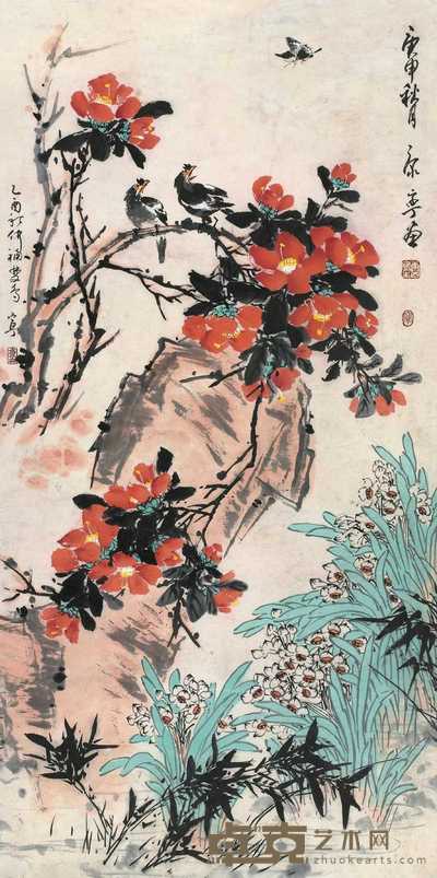 康宁 花鸟 镜心 136×67cm